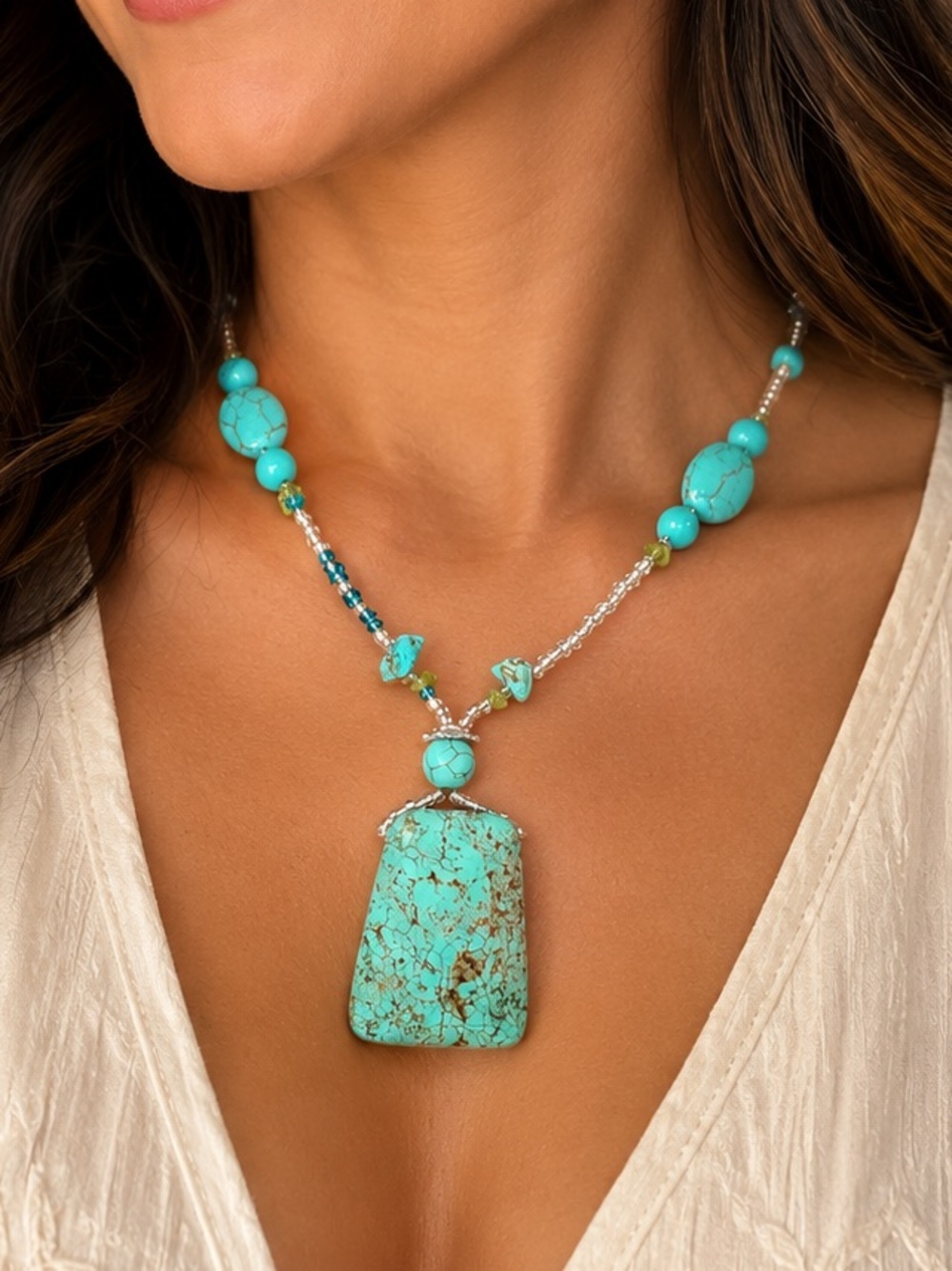 Turquoise Statement Pendant Necklace - Women Jewelry